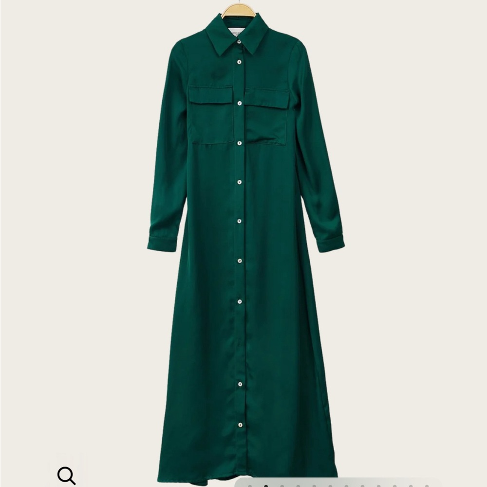 Dark Green Satin shirt dress